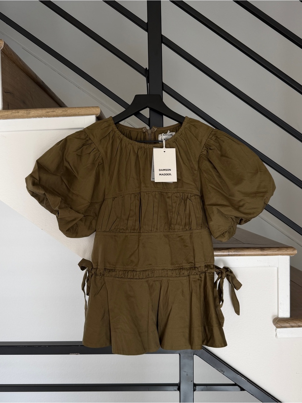 NWT Damson Madder Hadley Blouse Olive Cotton Satin